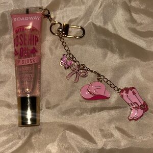 Hand Crafted Pink Lip Gloss and Charm Key Holder